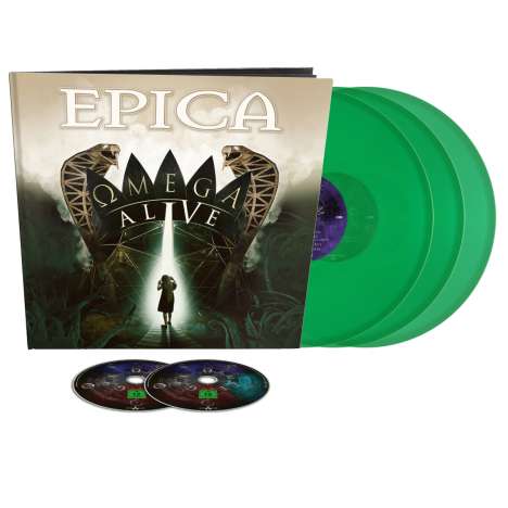 Epica: Omega Alive (Limited Earbook Edition) (Green Vinyl), 3 LPs, 1 DVD und 1 Blu-ray Disc