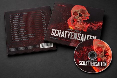 CD-Hülle und Disc-Design mit Text: „Daniel Jansen: Schattensaiten, Volume I, Musik aus Die Geisterakten, Die Dämonenjäger.“