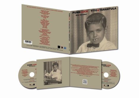CD-Cover mit dem Text "PUNKLUCK TITO & TARANTULA thru5decades". Schwarz-weißes Kinderfoto mit Teufelshörnern und Reißzähnen.