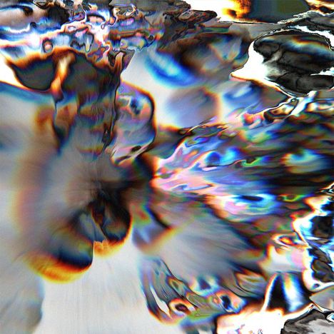 Eine farbenfrohe, abstrakte Darstellung mit fließenden Formen und irisierenden Regenbogenfarben.