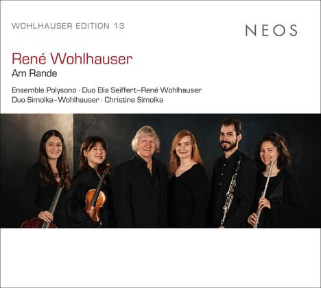 "René Wohlhauser - Am Rande" über Bild von sechs Menschen, darunter drei Frauen und zwei Männer in schwarzer Kleidung.