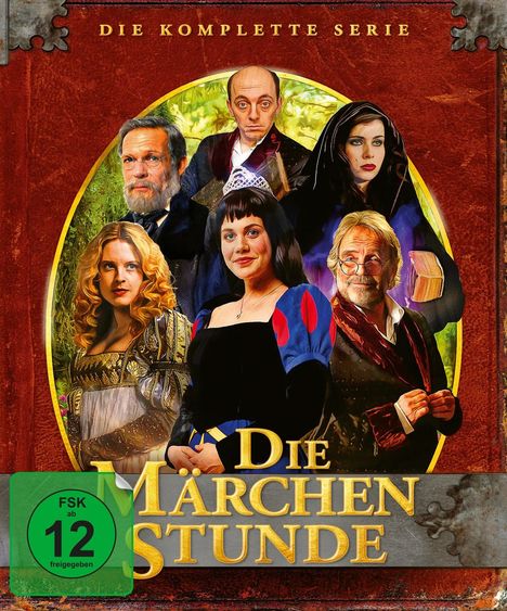 Text: "Die komplette Serie" und "Die Märchenstunde". Mehrere Personen in fantasievoller Kleidung, darunter eine Schneewittchen-ähnliche Figur. FSK 12.