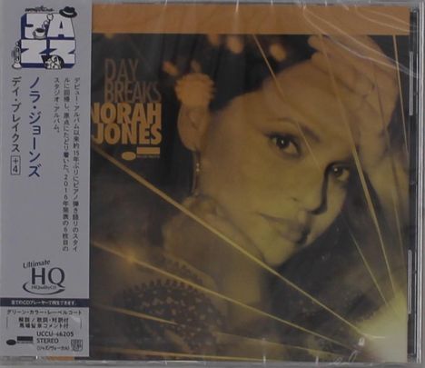 Der Text links lautet "Ultimate HQ CD" und daneben steht in Gold "Day Breaks Norah Jones". Das Bild zeigt das Gesicht einer Frau.