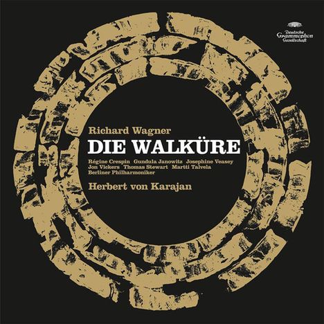 Text: "Richard Wagner DIE WALKÜRE" sowie die Namen der Solisten und Berliner Philharmoniker. Design mit abstrakten Formen.
