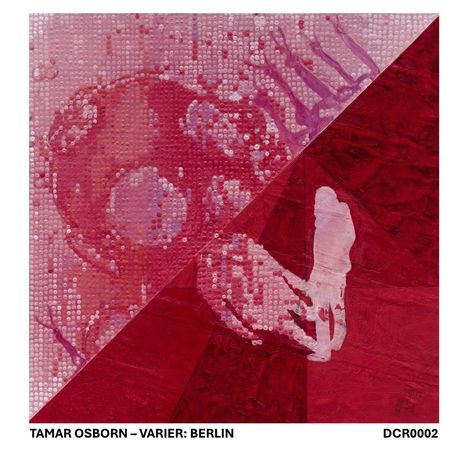 TAMAR OSBORN – VARIER: BERLIN. Abstrakte Komposition in Rottönen mit runden Mustern und diagonaler Linie.