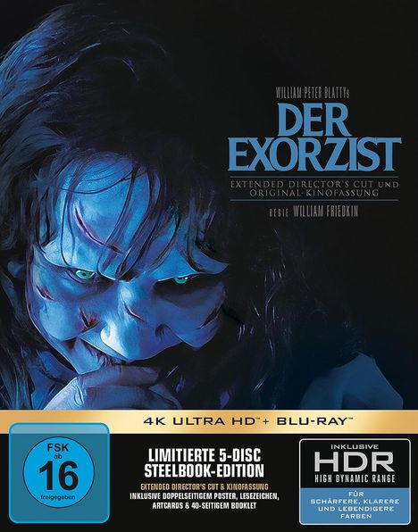 Der Exorzist (Extended Director's Cut &amp; Kinofassung) (Ultimate Collector's Edition) (Ultra HD Blu-ray &amp; Blu-ray im Steelbook), 2 Ultra HD Blu-rays und 3 Blu-ray Discs
