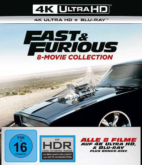 Fast &amp; Furious (8-Movie Collection) (Ultra HD Blu-ray &amp; Blu-ray im Digibook mit Hartkartonschuber), 8 Ultra HD Blu-rays und 9 Blu-ray Discs