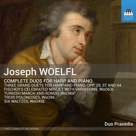 Joseph WOELFL, komplette Duos für Harfe und Klavier. Porträt eines nachdenklichen Mannes mit einer Hand am Kinn.