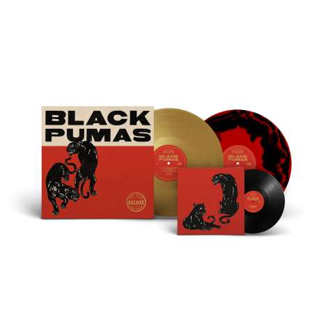 Black Pumas: Black Pumas (Limited Deluxe Edition) (Gold + Black/Red Vinyl), 2 LPs und 1 Single 7"