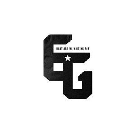Text: "What are we waiting for". Schwarze Buchstaben "6" und "G" mit einem Stern dazwischen. Logo-ähnliche Darstellung.