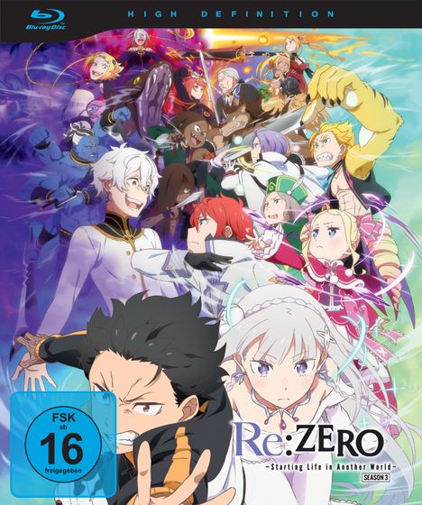 „Re:ZERO -Starting Life in Another World- Season 3“. Anime-Charaktere in Aktion, HD Blu-ray, FSK 16.