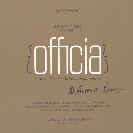 Antonio Pansini (1703-1791): Officia in feria V &amp; VI Maioris Hebdomadae, CD