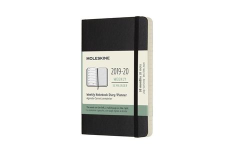 Moleskine 18 Monate Wochen Notizkalender 2019/2020 Pocket/A6, 1 Wo = 1 Seite, Liniert, Weicher Einband, Schwarz, Buch