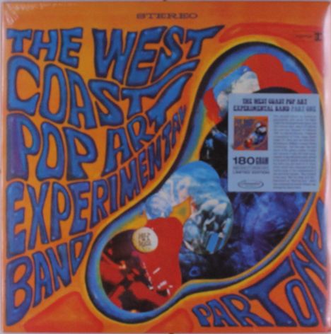 Text: "The West Coast Pop Art Experimental Band Part One." 
Illustration mit psychedelischen Mustern in Orange und Blau.