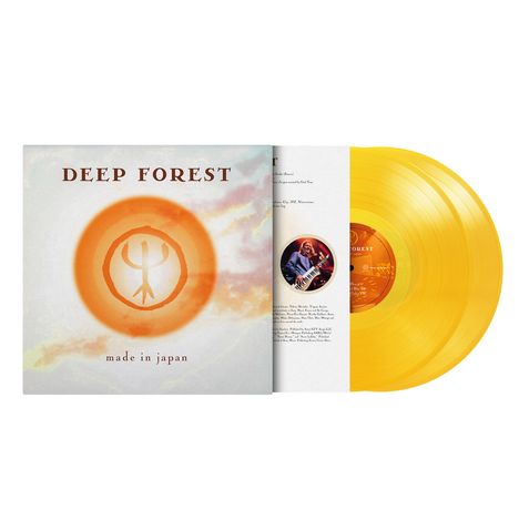"DEEP FOREST", "made in japan". Gelbes Vinyl, CD-Cover mit orangefarbenen Symbol in der Mitte.