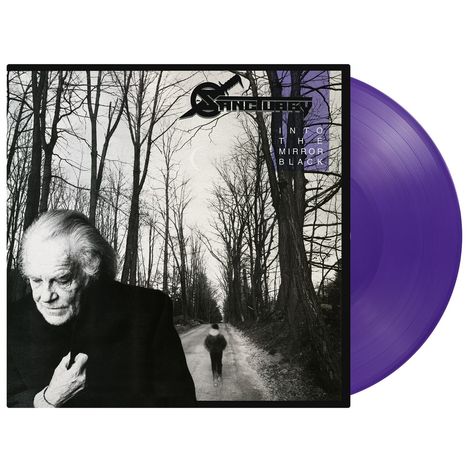 "SANCTUARY" und "INTO THE MIRROR BLACK" sind zu lesen. Schwarz-weißes Bild: älterer Mann, karger Wald, violette Schallplatte.
