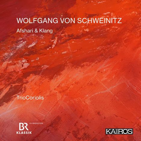 Text: "WOLFGANG VON SCHWEINITZ, Afshari & Klang, TrioCoriolis." Hintergrund: Abstrakte rote Textur. Logos unten.