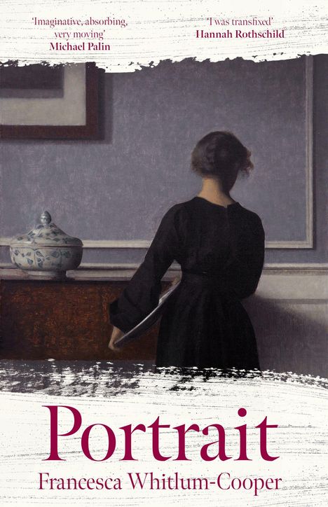 „PORTRAIT“, „COVER TO BE REVEALED“, „FRANCESCA WHITLUM-COOPER“. Dunkelroter Hintergrund, Logo unten.