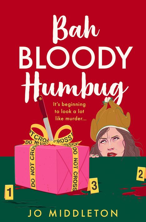 "Bah BLOODY Humbug" steht oben. Unten: "Jo Middleton", "avon". Illustration: Pudding mit Messer und Beeren.