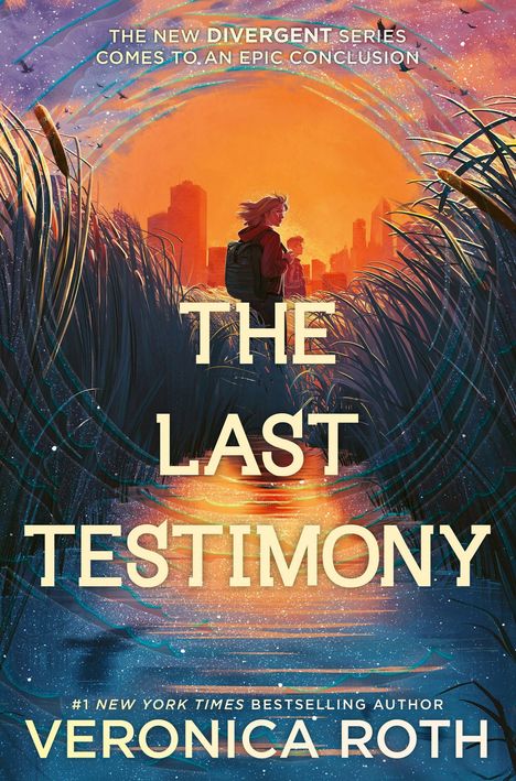 Text auf wolkigem Hintergrund: "THE LAST TESTIMONY". Verkauf ab Februar 2027. Autorin: Veronica Roth.