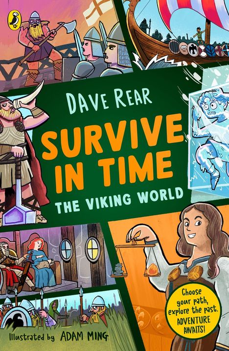 Text: "Dave Rear, Survive in Time, Book 3, June 2027." Gelber Hintergrund mit Vogel-Logo.