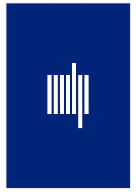 Weißes vertikales Linienmuster auf blauem Hintergrund; modernes minimalistisches Logo.