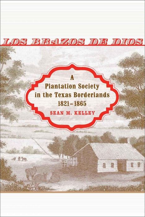 Titel in roter Schrift: "LOS BRAZOS DE DIOS". Illustration: Plantage mit Bäumen, Tieren und einem Haus.