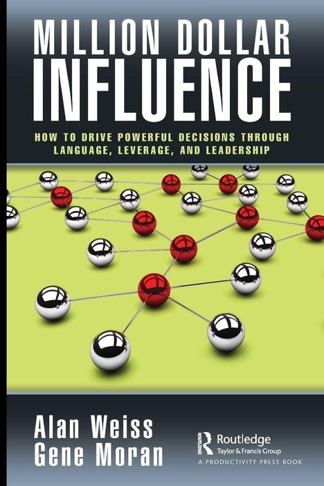 Titel: "Million Dollar Influence". Autoren: Alan Weiss, Gene Moran. Abgebildet sind rote und silberne Kugeln, die verbunden sind.