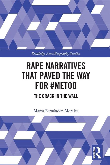 RAPE NARRATIVES THAT PAVED THE WAY FOR #METOO. Blaues geometrisches Muster mit diagonalen Linien.