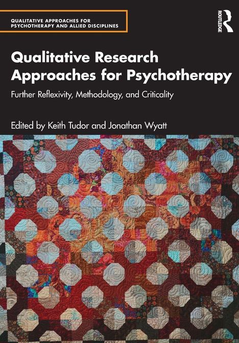 "Qualitative Research Approaches for Psychotherapy" Titel auf schwarzem Hintergrund, bunte geometrische Muster darunter.