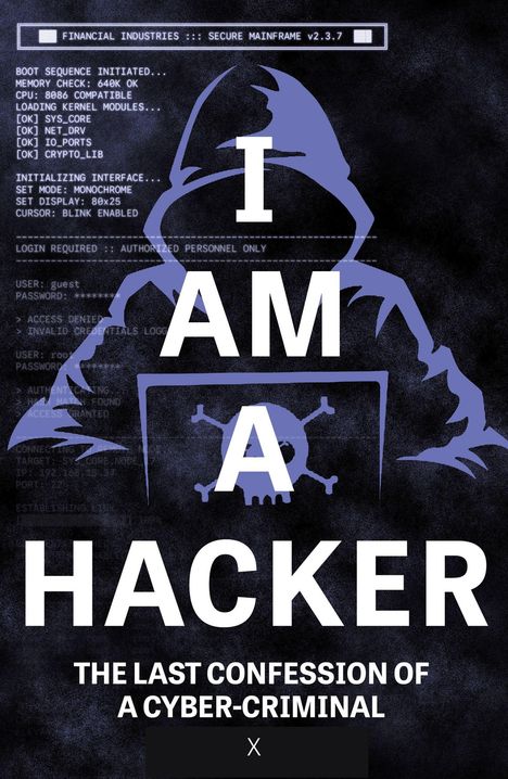 Die Texte lauten: "COVER TO BE REVEALED", "I Am A Hacker", "Tallis Street". Logo mit großem "T" auf türkisfarbenem Hintergrund.