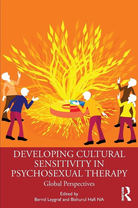 Text: "Developing Cultural Sensitivity in Psychosexual Therapy: Global Perspectives". Illustration: Menschen um ein helles Zentrum.