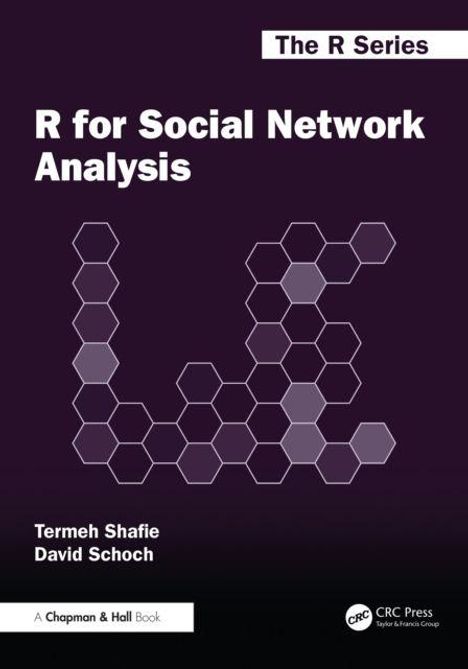 "R for Social Network Analysis" steht in Weiß auf dunkelviolettem Hintergrund mit hexagonalem Muster.