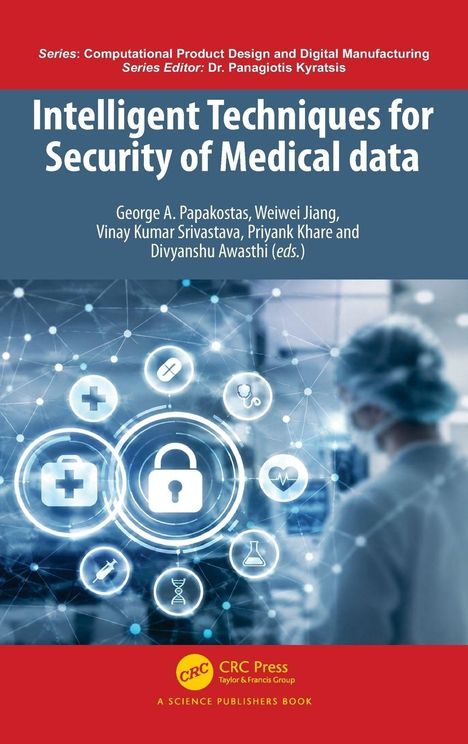 "Intelligent Techniques for Security of Medical data." Symbole mit Schloss und medizinischen Icons im Hintergrund.