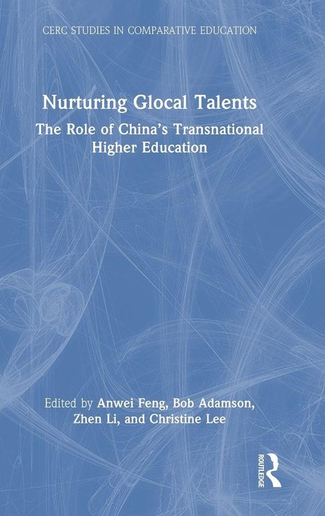 "Nurturing Glocal Talents: The Role of China’s Transnational Higher Education." Blauer Hintergrund mit abstrakten Linien.