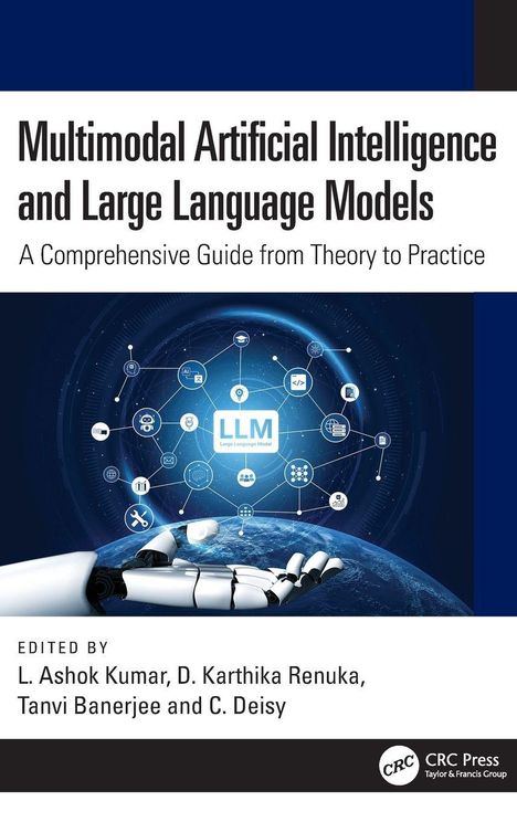 Cover eines Buches über künstliche Intelligenz mit einer Roboterhand und verbundenen Symbolen um "LLM".
