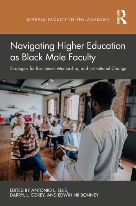 Navigating Higher Education as Black Male Faculty. Mann spricht vor Publikum im Seminarraum.