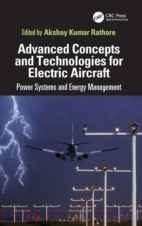Titel: "Advanced Concepts and Technologies for Electric Aircraft". Flugzeug landet, Blitze im Hintergrund.