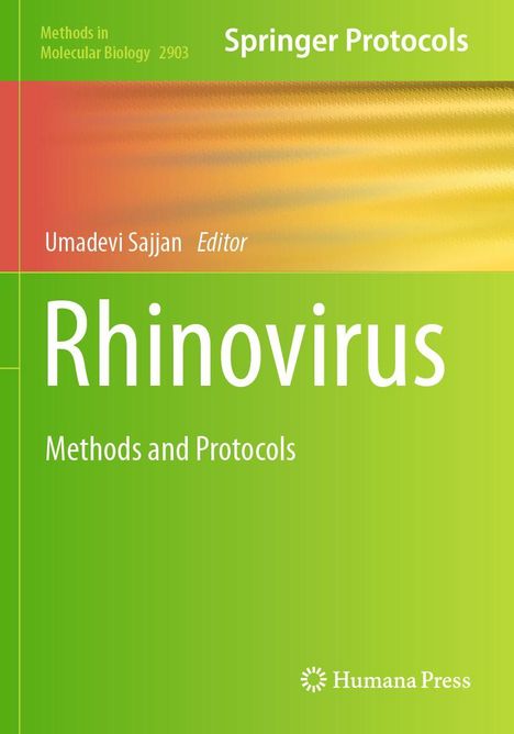 Großer Text: "Rhinovirus". Titel: "Methods and Protocols" und "Editor: Umadevi Sajjan". Grüner Hintergrund.