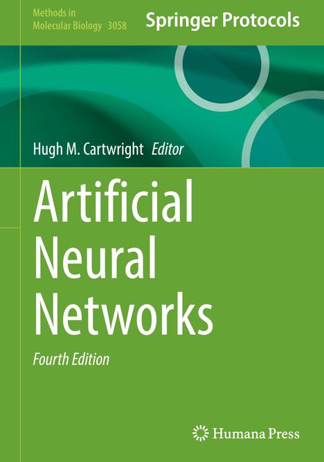 Text: Artificial Neural Networks, Fourth Edition. Grüner Hintergrund mit abstraktem Design oben.