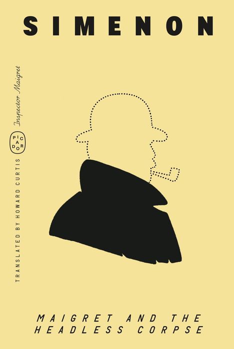Oben steht "SIMENON". Unten Titel: "MAIGRET AND THE HEADLESS CORPSE". Silhouette eines Mannes mit Pfeife und Hut.