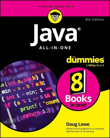 "Learning Made Easy", "Java", "ALL-IN-ONE", "for dummies", "8 Books in one!", "Doug Lowe". Illustration eines Buchcovers.