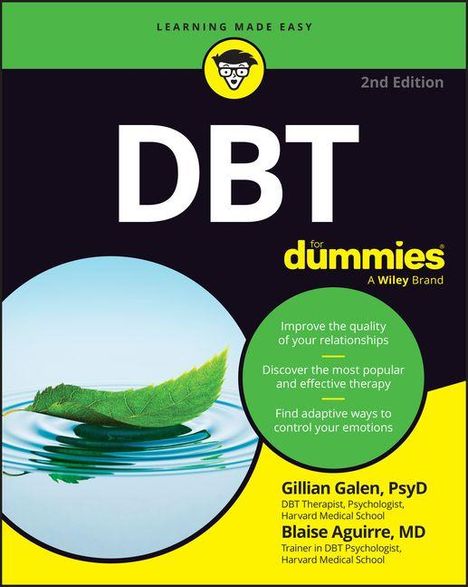 "DBT for dummies, 2nd Edition. Improve your relationships, discover therapy, control emotions. Grünes Blatt auf Wasser."