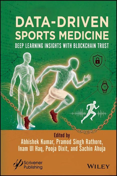 "DATA-DRIVEN SPORTS MEDICINE," Silhouetten von Läufern, medizinische Symbole, Schriftzug "Edited by Abhishek Kumar et al."