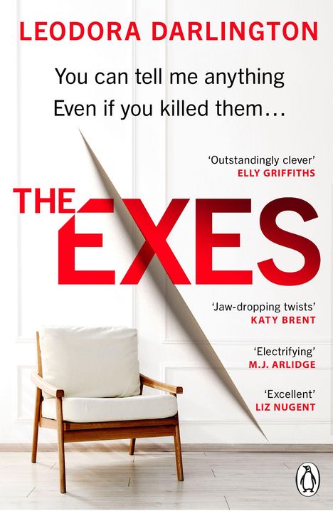 „LEODORA DARLINGTON: You can tell me anything. Even if you killed them... THE EXES.“ Ein heller Sessel auf Holzboden.
