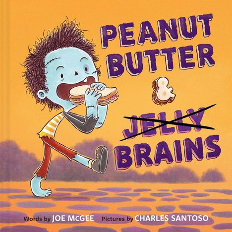 Titel: "PEANUT BUTTER & BRAINS". 
Ein Cartoon-Zombie genießt ein Erdnussbutter-Sandwich.