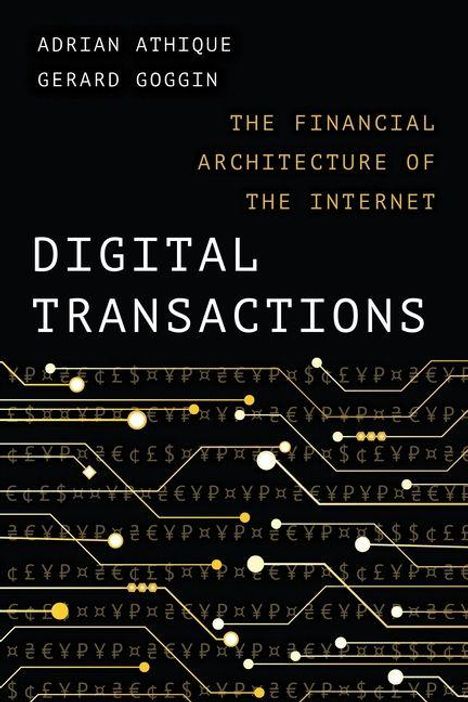 Titel: "Digital Transactions". Untertitel: "The Financial Architecture of the Internet". Design mit Währungssymbolen und Linien.