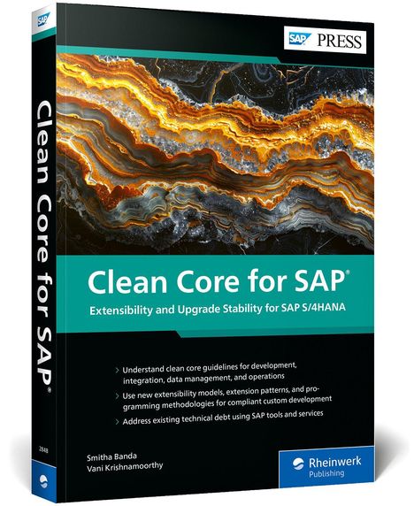 Covertext: "Clean Core for SAP®." Untertitel: "Extensibility and Upgrade Stability for SAP S/4HANA." Abstraktes Muster.