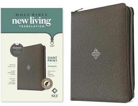 NLT Compact Giant Print Zipper Bible, Filament-Enabled Edition, Zipper (Red Letter, Leatherlike, Woven Cross Gray, Indexed), Buch