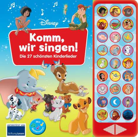 Disney - Komm, wir singen! Die 27 schönsten Kinderlieder - 27-Button-Soundbuch - Liederbuch mit Noten zum Mitsingen, Buch